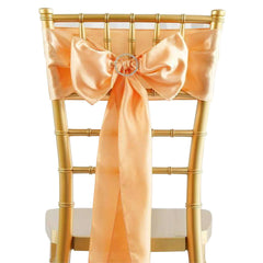 5 Pack Satin Chair Sashes Peach - Durable Chair Bows with Shiny Finish 6"x106"