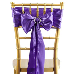 5 Pack Satin Chair Sashes Purple - Durable Chair Bows with Shiny Finish 6"x106"