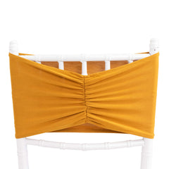 5 Pack Spandex Chair Sashes Gold Ruffled Style - Wide Easy to Use Stretch Chair Bands for Classy Wedding and Event Decor 8"x13"