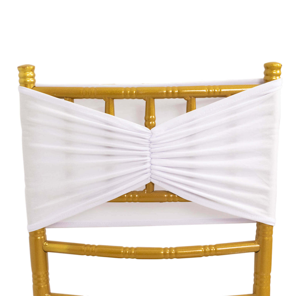 5 Pack Spandex Chair Sashes White Ruffled Style - Wide Easy to Use Stretch Chair Bands for Classy Wedding and Event Decor 8"x13"