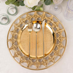 6-Pack Acrylic Round Charger Plates 13" in Metallic Gold with Hollow Semi Circle Rim, Plastic Decorative Charger Tableware