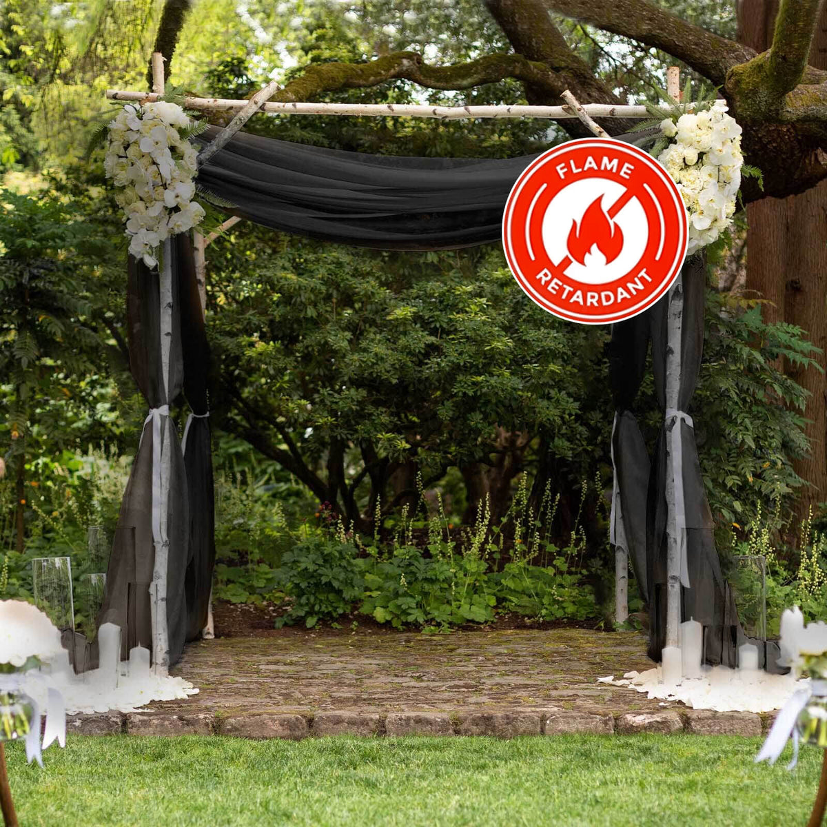 5ftx14ft Black Chiffon Curtain Panel, Durable Flame Resistant Backdrop Ceiling Drapery With Rod Pocket