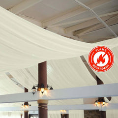 5ftx32ft Ivory Chiffon Curtain Panel, Durable Flame Resistant Backdrop Ceiling Drapery With Rod Pocket